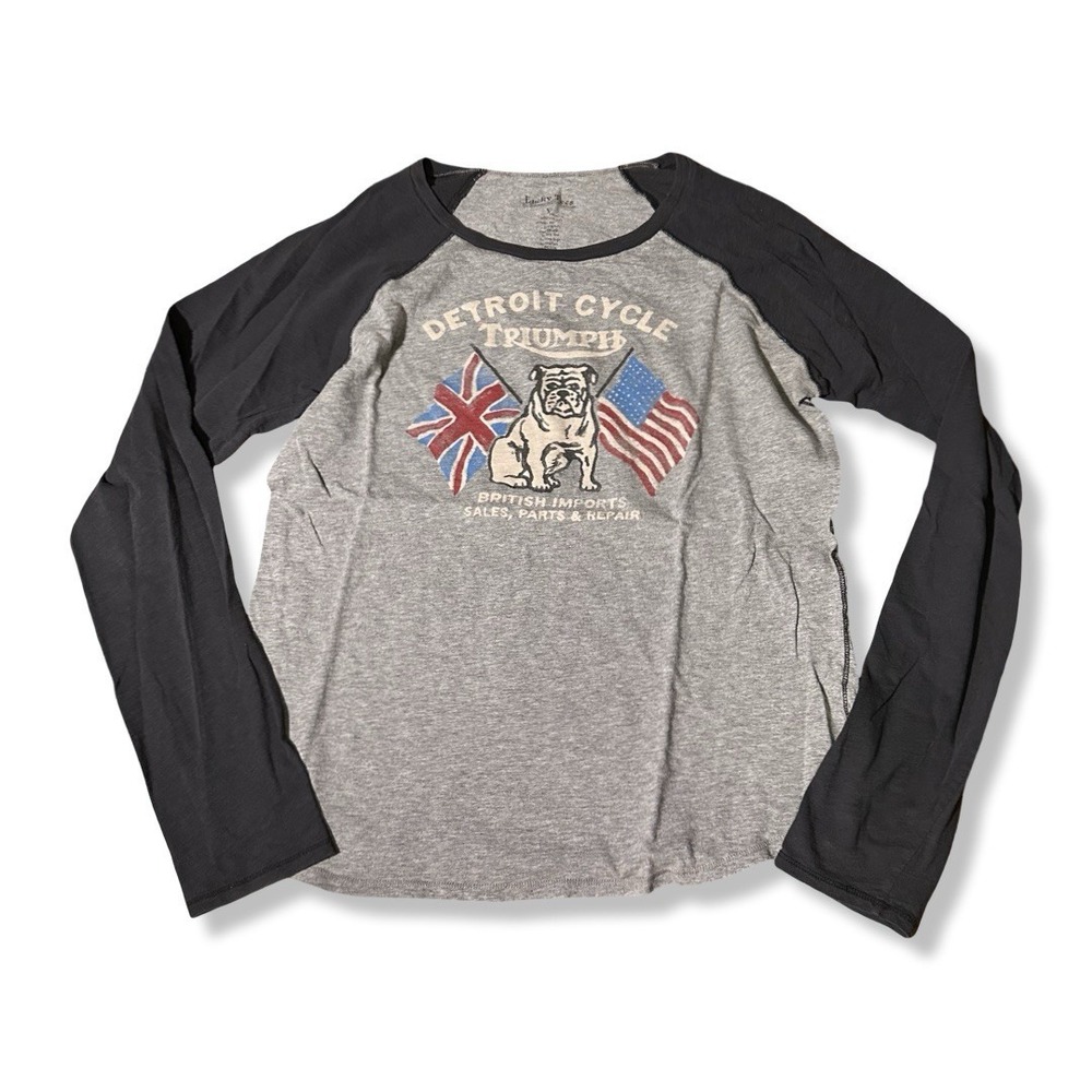 Vintage Lucky Brand gray Triumph motorcycle bulldog cotton t shirt XL Y2K Raglan